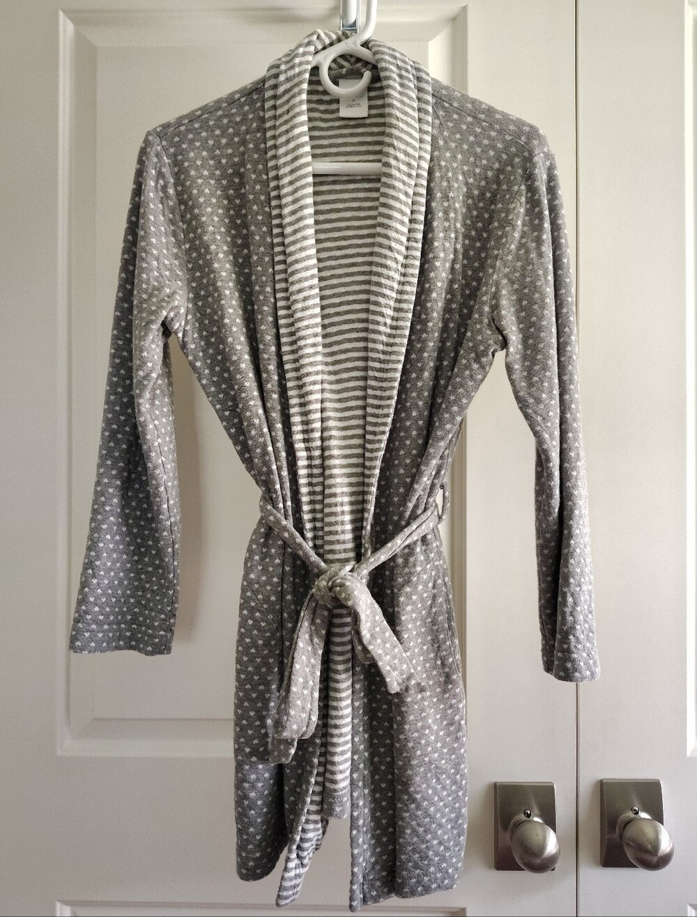 Nordstrom (BP) Women's Short Heart Print Grey 100% Cotton Knit Robe Size Small
